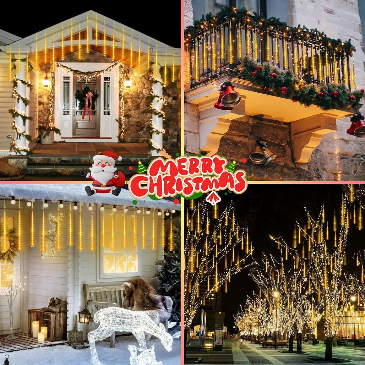 Instalatie Craciun Ploaie Meteori Joyful Box, 8 tuburi 30 cm, 4.5 Metri, Galben, Efect ploaie de stele, Interconectabila