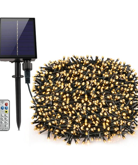 Instalatie Solara Joyful Box, 50 Metri, 500 LED-uri, Galben, Panou solar mare, 1200mAh, Telecomanda Wireless