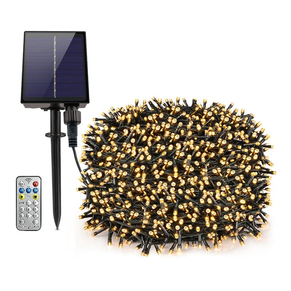 Instalatie Solara Joyful Box, 50 Metri, 500 LED-uri, Galben, Panou solar mare, 1200mAh, Telecomanda Wireless