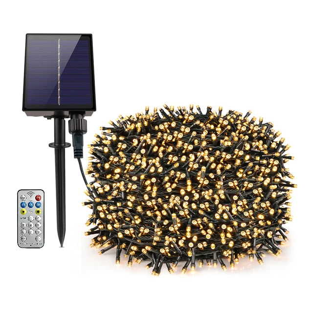 Instalatie Solara Joyful Box, 50 Metri, 500 LED-uri, Galben, Panou solar mare, 1200mAh, Telecomanda Wireless