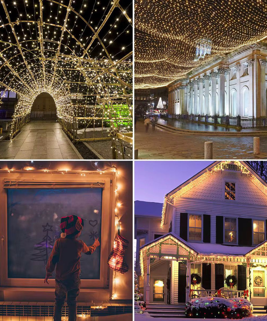 Instalatie Liniara Joyful Box, Galben, 100 Metri, 500 LED-uri tip diamant si 8 jocuri de lumini, pentru interior si exterior, Lumina alba calda