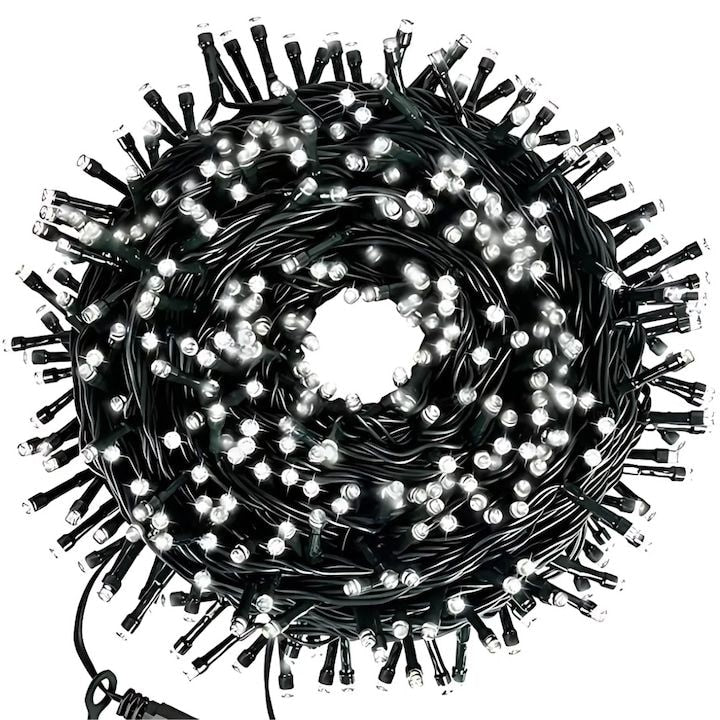 Instalatie Liniara Joyful Box, Alb rece, 50 Metri, 250 LED-uri tip diamant si 8 jocuri de lumini, pentru interior si exterior