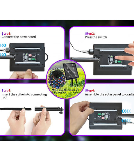 Instalatie Solara cu USB Joyful Box, 30 Metri, 300 LED-uri, Galben, Panou solar mare, 2200mAh, 8 jocuri de lumini, Telecomanda Wireless