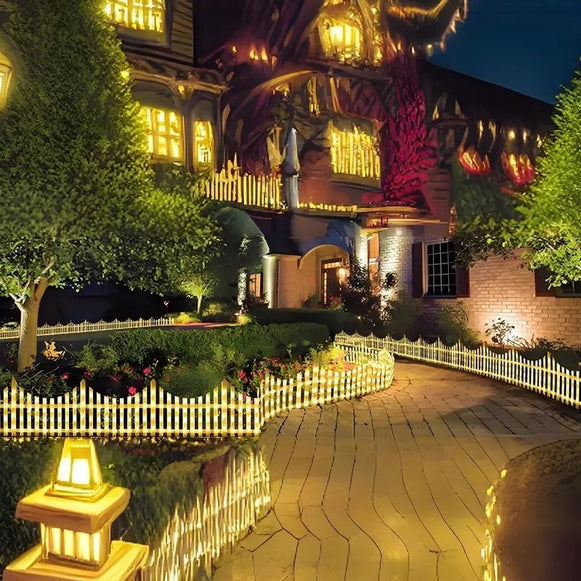 Gard decorativ cu LED-uri Joyful Box, 2.8 Metri, Galben, 8 moduri de iluminare, Interconectabil, Interior-Exterior, Lumina Alba Calda, 220W