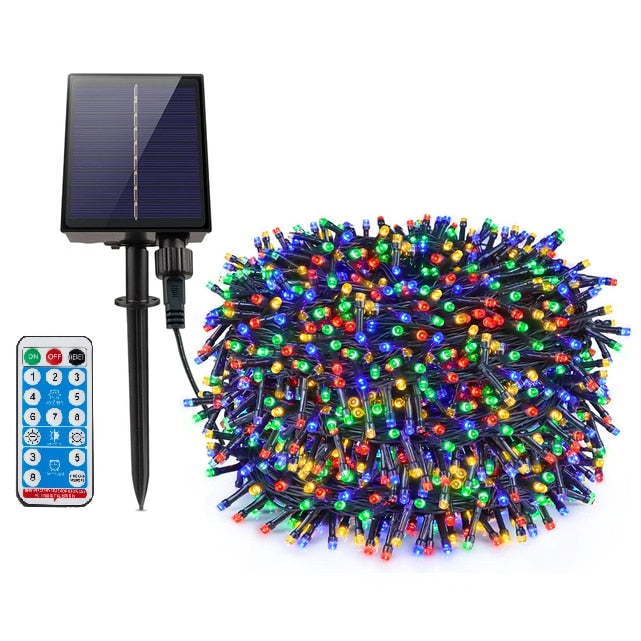 Instalatie Solara Joyful Box, 60 Metri, 600 LED-uri, Multicolor, Panou solar mare, 1200mAh, Telecomanda Wireless