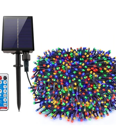 Instalatie Solara Joyful Box, 30 Metri, 300 LED-uri, Multicolor, Panou solar mare, 1200mAh, Telecomanda Wireless