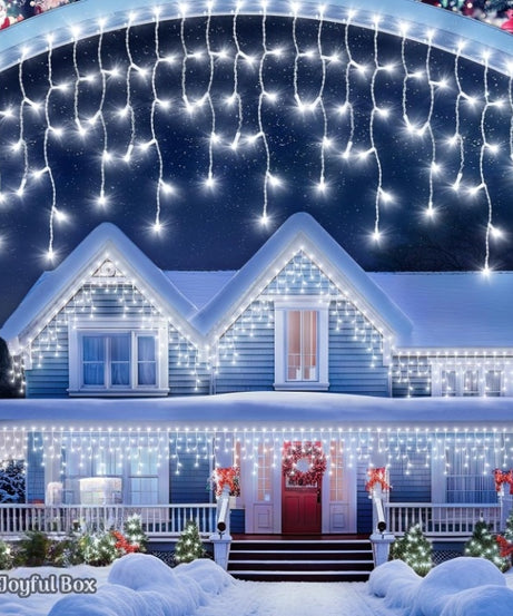 Instalatie Premium Turturi Joyful Box, 35 Metri, 700 LED-uri, Alb rece, Flash Alb, Interconectabila, Cablu alb cauciucat