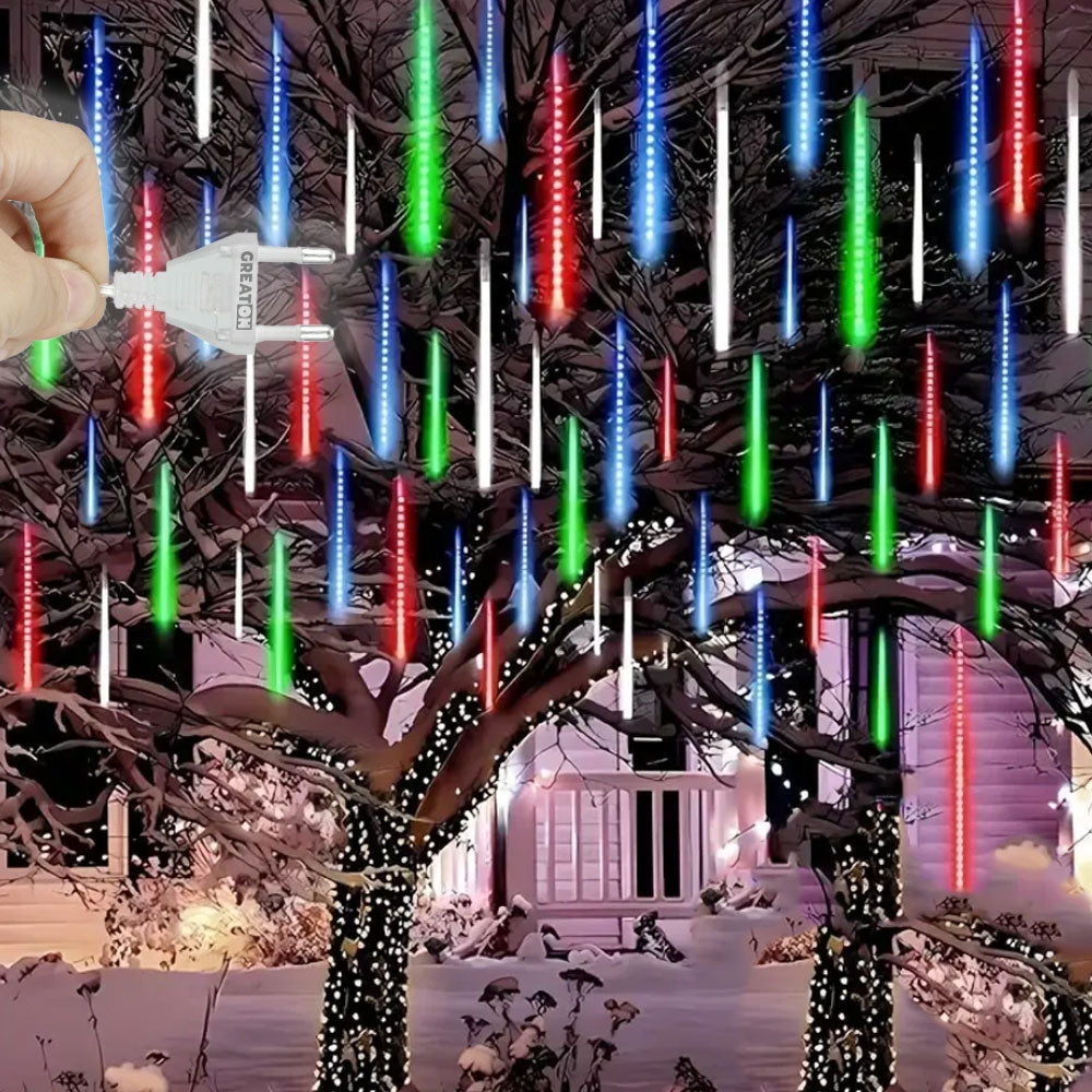 Instalatie Craciun Ploaie Meteori Joyful Box, 8 tuburi 80 cm, 4.5 Metri, Multicolor, Efect ploaie de stele, Interconectabila