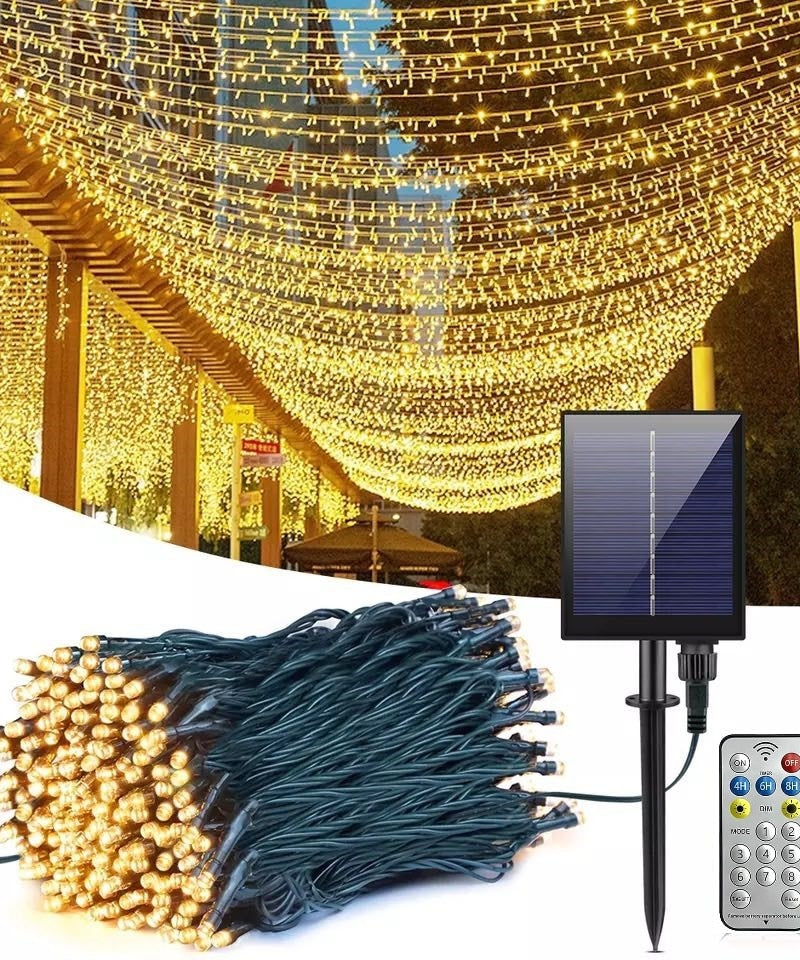 Instalatie Solara Joyful Box, 50 Metri, 500 LED-uri, Galben, Panou solar mare, 1200mAh, Telecomanda Wireless