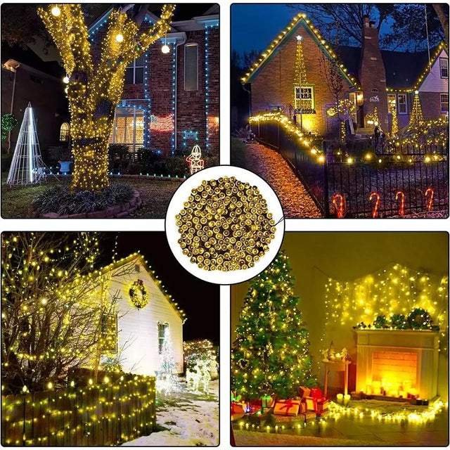 Instalatie Solara Joyful Box, 50 Metri, 500 LED-uri, Galben, Panou solar mare, 1200mAh, Telecomanda Wireless