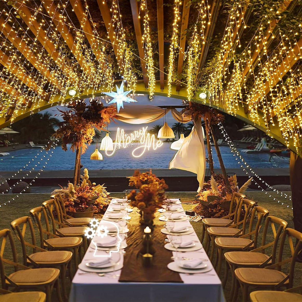 Instalatie Premium Turturi Joyful Box, 50 Metri, 1000 LED-uri, Galben, Flash Alb, Interconectabila, Cablu alb cauciucat