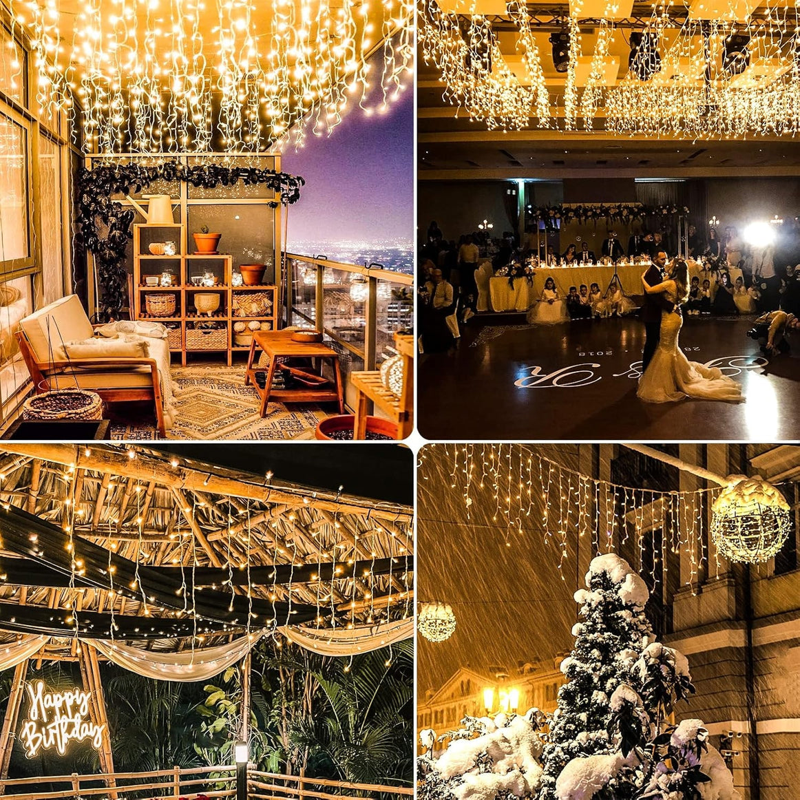 Instalatie Turturi Joyful Box, 12 Metri, 300 LED-uri, Galben, Interconectabila, 8 jocuri de lumini, Interior-Exterior, Waterproof