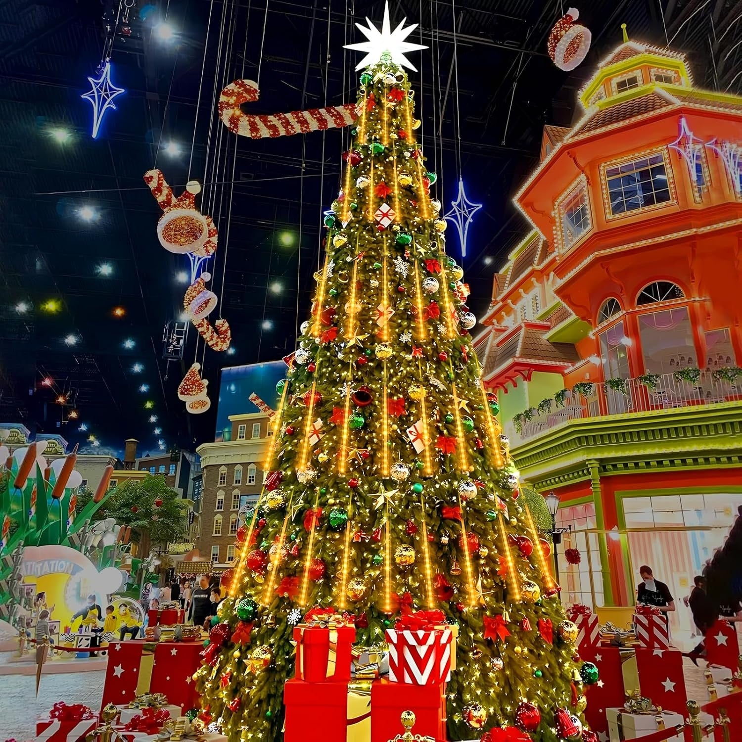 Instalatie Craciun Ploaie Meteori Joyful Box, 8 tuburi 30 cm, 4.5 Metri, Galben, Efect ploaie de stele, Interconectabila