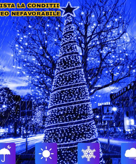 Instalatie Liniara Joyful Box, Albastru, 100 Metri, 500 LED-uri tip diamant si 8 jocuri de lumini, pentru interior si exterior