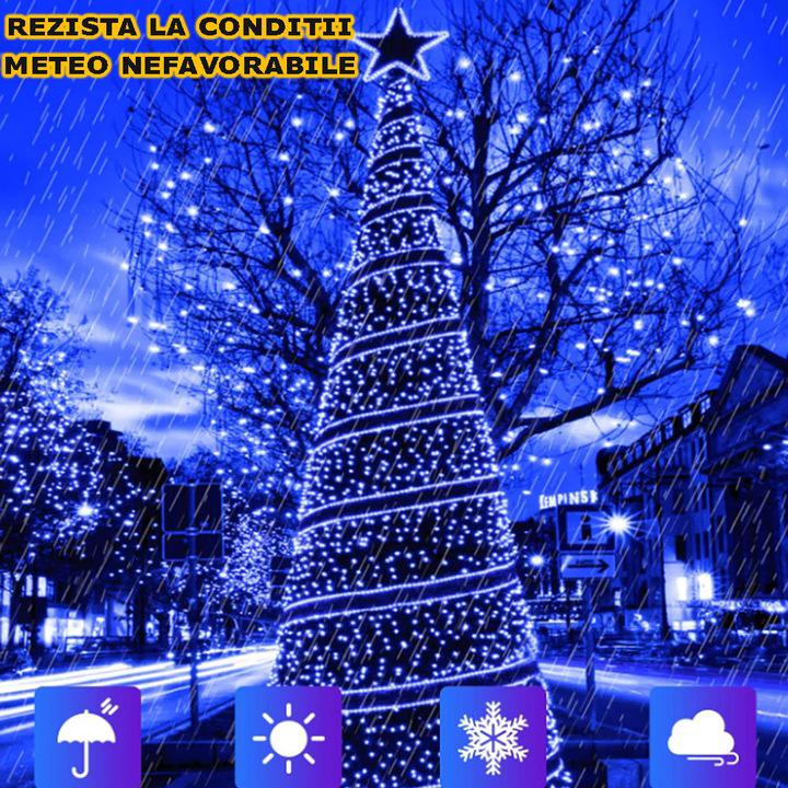 Instalatie Liniara Joyful Box, Albastru, 50 Metri, 250 LED-uri tip diamant si 8 jocuri de lumini, pentru interior si exterior