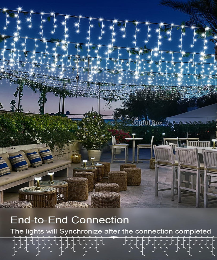 Instalatie Premium Turturi Joyful Box, 35 Metri, 700 LED-uri, Alb rece, Flash Alb, Interconectabila, Cablu alb cauciucat