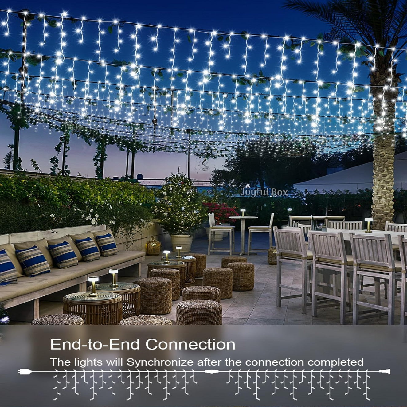 Instalatie Premium Turturi Joyful Box, 50 Metri, 1000 LED-uri, Alb rece, Flash Alb, Interconectabila, Cablu alb cauciucat