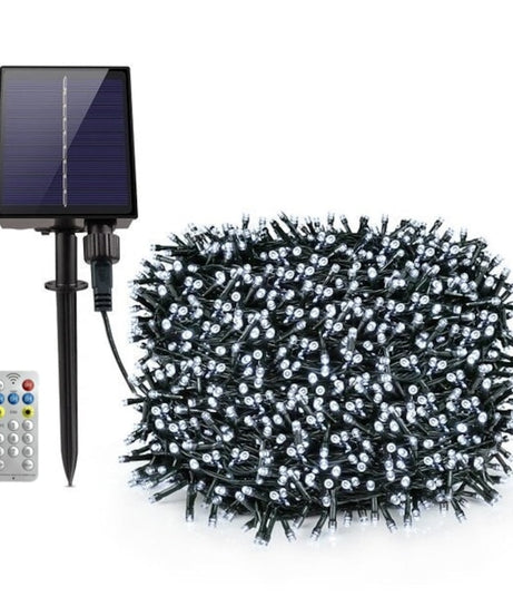 Instalatie Solara Joyful Box, 50 Metri, 500 LED-uri, Alb rece, Panou solar mare, 1200mAh, Telecomanda Wireless