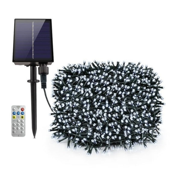 Instalatie Solara Joyful Box, 50 Metri, 500 LED-uri, Alb rece, Panou solar mare, 1200mAh, Telecomanda Wireless