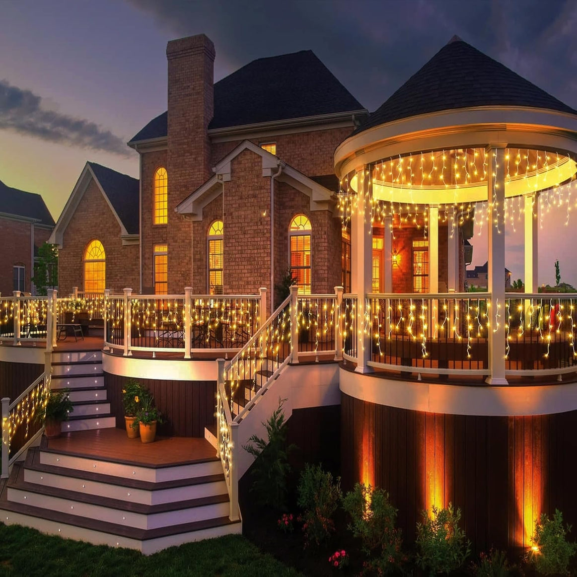 Instalatie Turturi Joyful Box, 12 Metri, 300 LED-uri, Galben, Interconectabila, 8 jocuri de lumini, Interior-Exterior, Waterproof