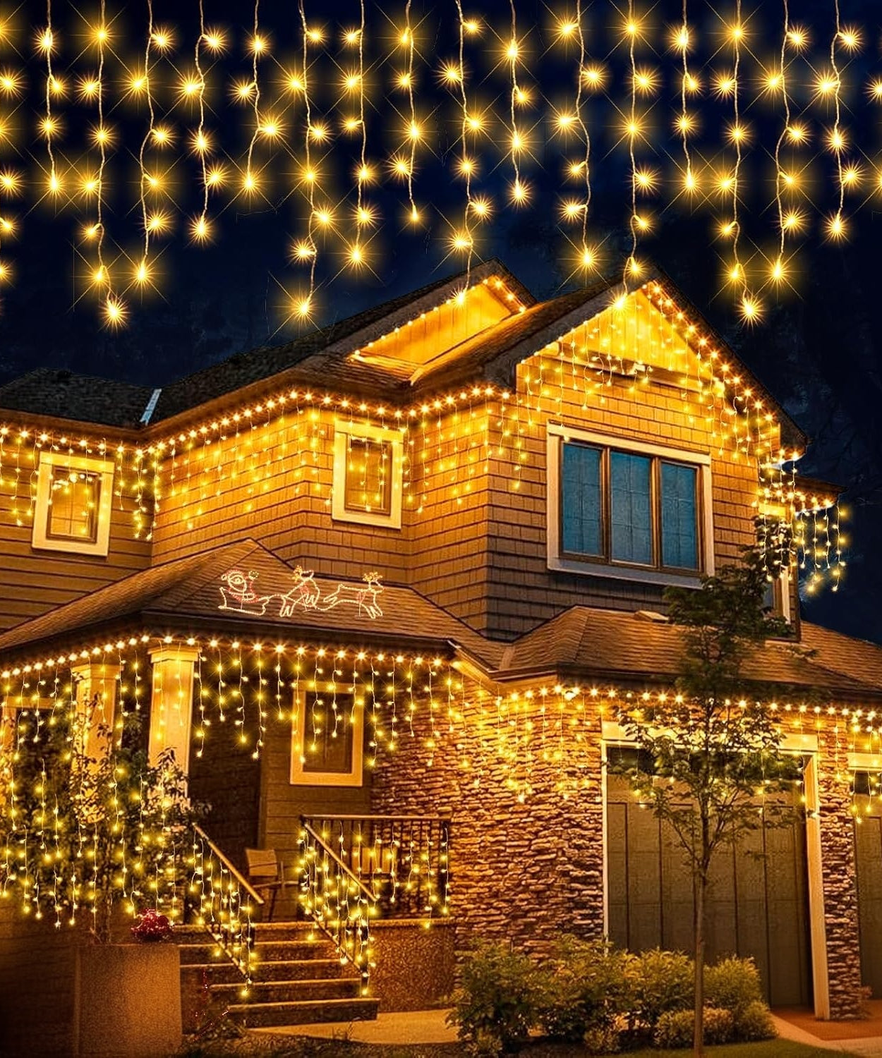 Instalatie Turturi Joyful Box, 12 Metri, 300 LED-uri, Galben, Interconectabila, 8 jocuri de lumini, Interior-Exterior, Waterproof