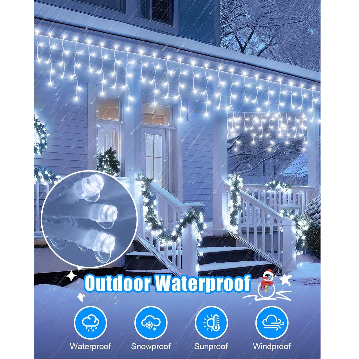 Instalatie Turturi Joyful Box, 30 Metri, 1200 LED-uri, Alb rece, Interconectabila, 8 jocuri de lumini, Interior-Exterior, Waterproof