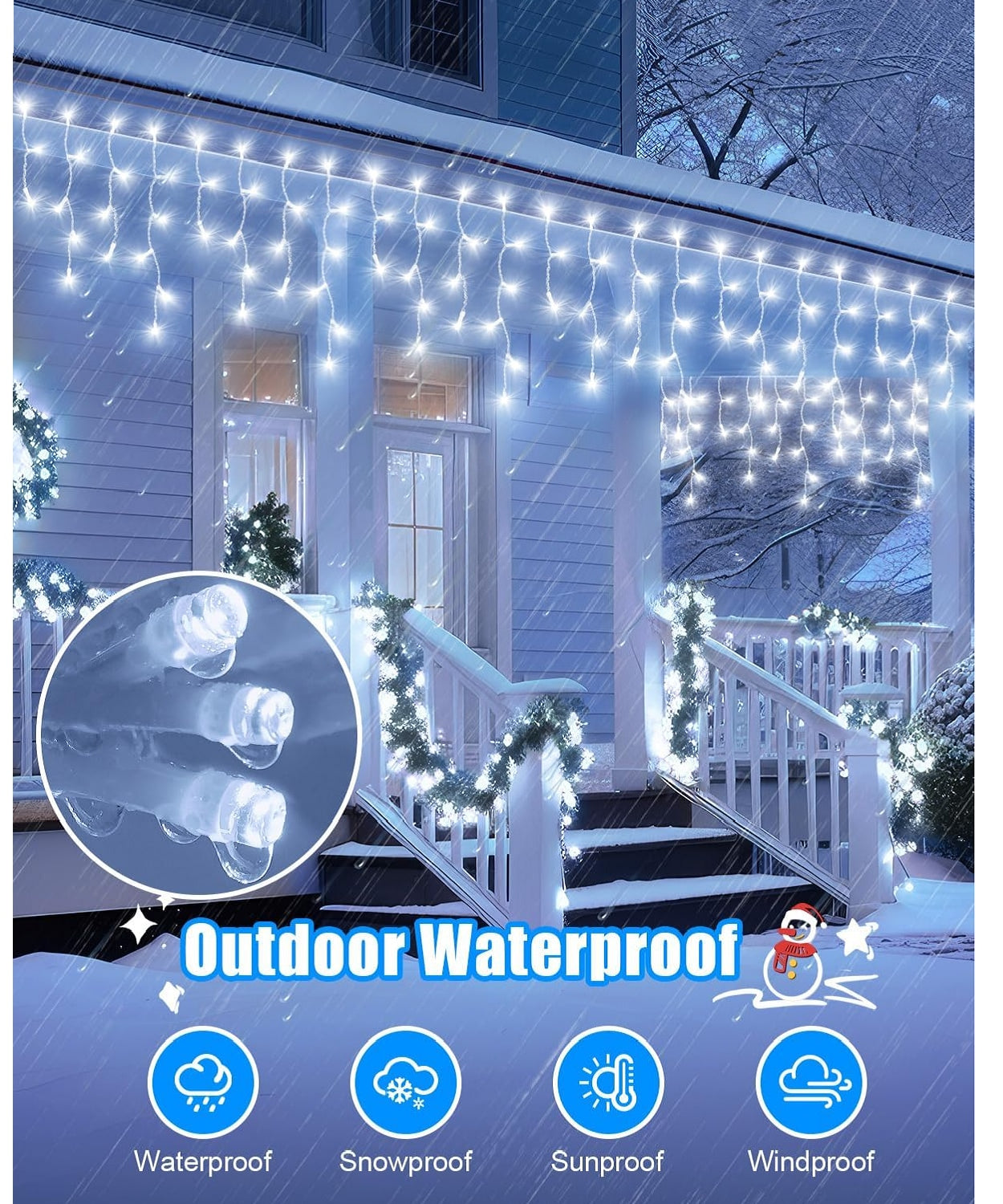 Instalatie Turturi Joyful Box, 30 Metri, 1200 LED-uri, Alb rece, Interconectabila, 8 jocuri de lumini, Interior-Exterior, Waterproof
