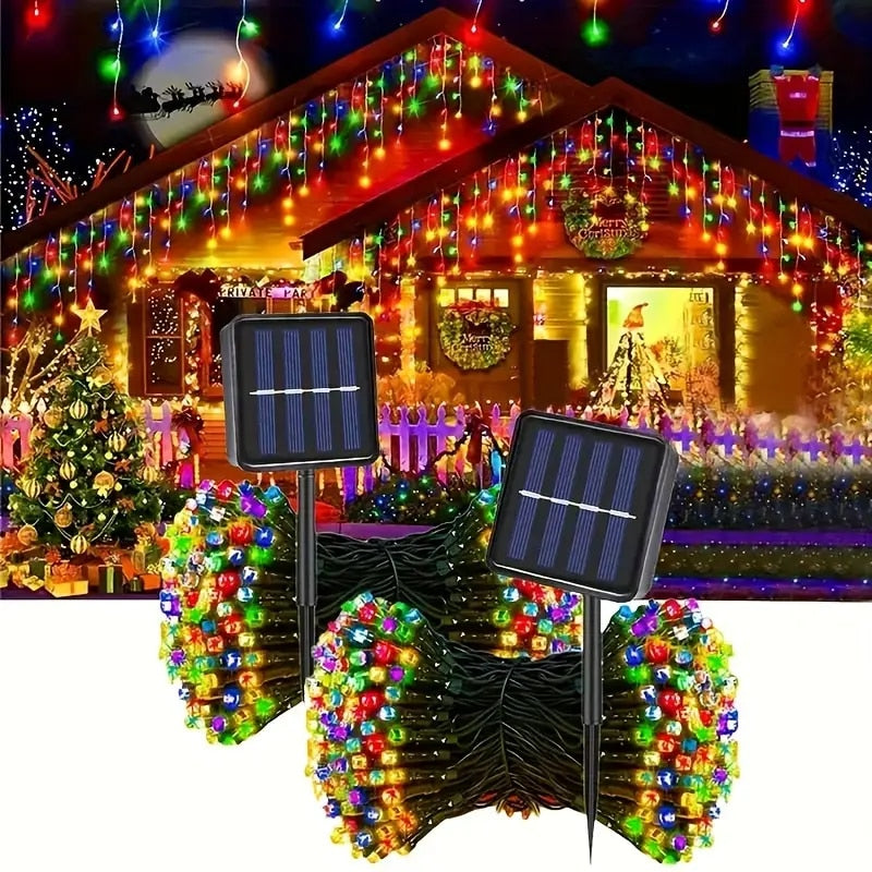 Instalatie Solara Joyful Box, 10 Metri, 100 LED-uri, Multicolor, Panou solar, 8 jocuri de lumini