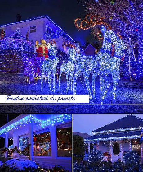 Instalatie Liniara Joyful Box, Albastru, 100 Metri, 500 LED-uri tip diamant si 8 jocuri de lumini, pentru interior si exterior