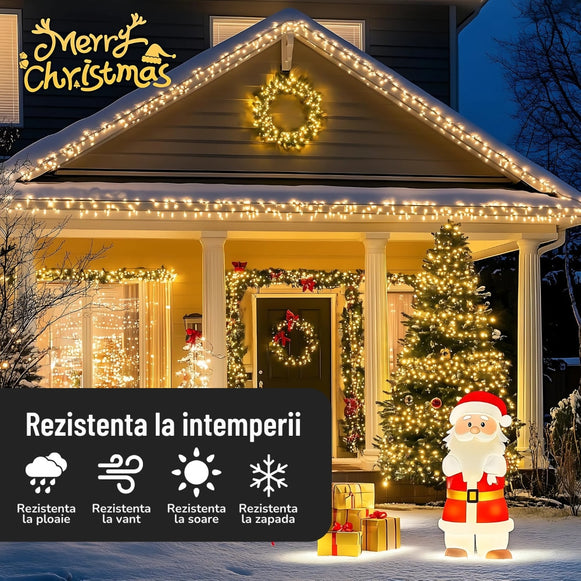 Instalatie Liniara Joyful Box, Galben, 50 Metri, 250 LED-uri tip diamant si 8 jocuri de lumini, pentru interior si exterior, Lumina alba calda