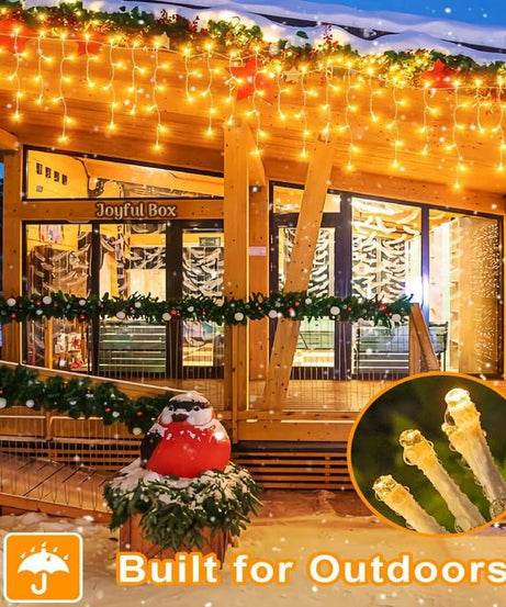 Instalatie Premium Turturi Joyful Box, 35 Metri, 700 LED-uri, Galben, Flash Alb, Interconectabila, Cablu alb cauciucat