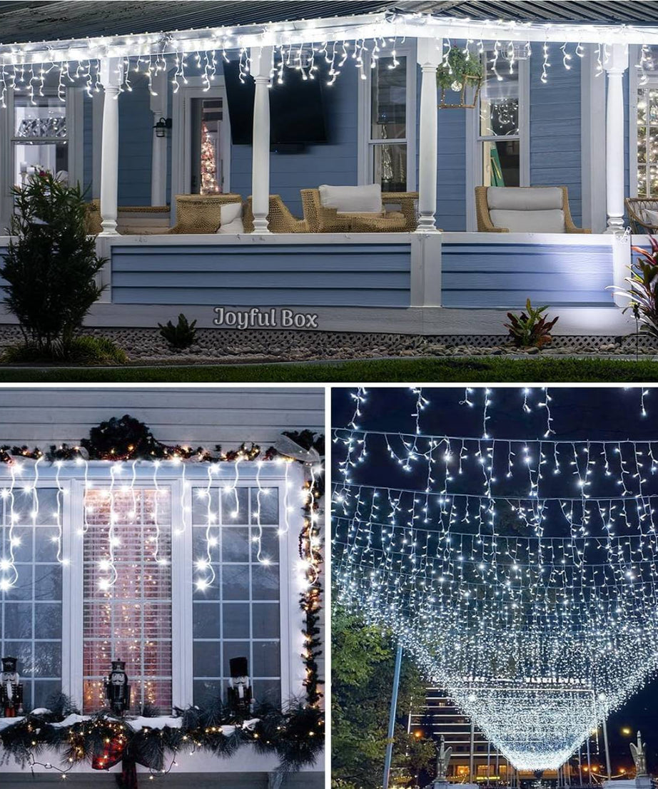 Instalatie Premium Turturi Joyful Box, 35 Metri, 700 LED-uri, Alb rece, Flash Alb, Interconectabila, Cablu alb cauciucat