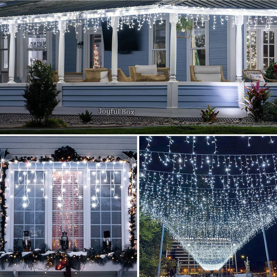 Instalatie Premium Turturi Joyful Box, 50 Metri, 1000 LED-uri, Alb rece, Flash Alb, Interconectabila, Cablu alb cauciucat