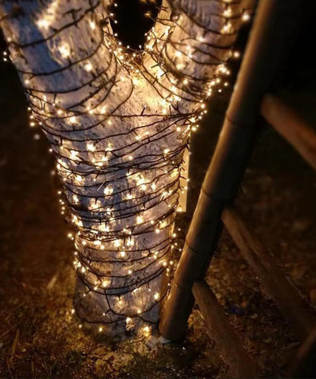 Instalatie Liniara Joyful Box, Galben, 100 Metri, 500 LED-uri tip diamant si 8 jocuri de lumini, pentru interior si exterior, Lumina alba calda