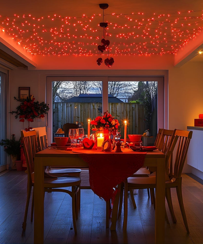 Instalatie Liniara Joyful Box, Rosu, 100 Metri, 500 LED-uri tip diamant si 8 jocuri de lumini, pentru interior si exterior