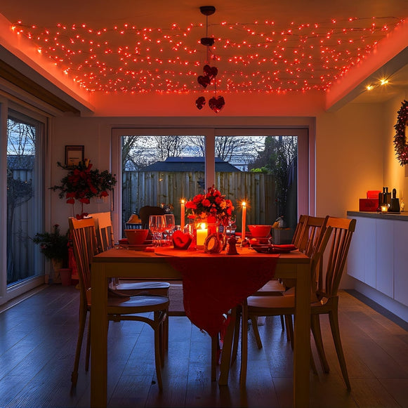 Instalatie Liniara Joyful Box, Rosu, 100 Metri, 500 LED-uri tip diamant si 8 jocuri de lumini, pentru interior si exterior