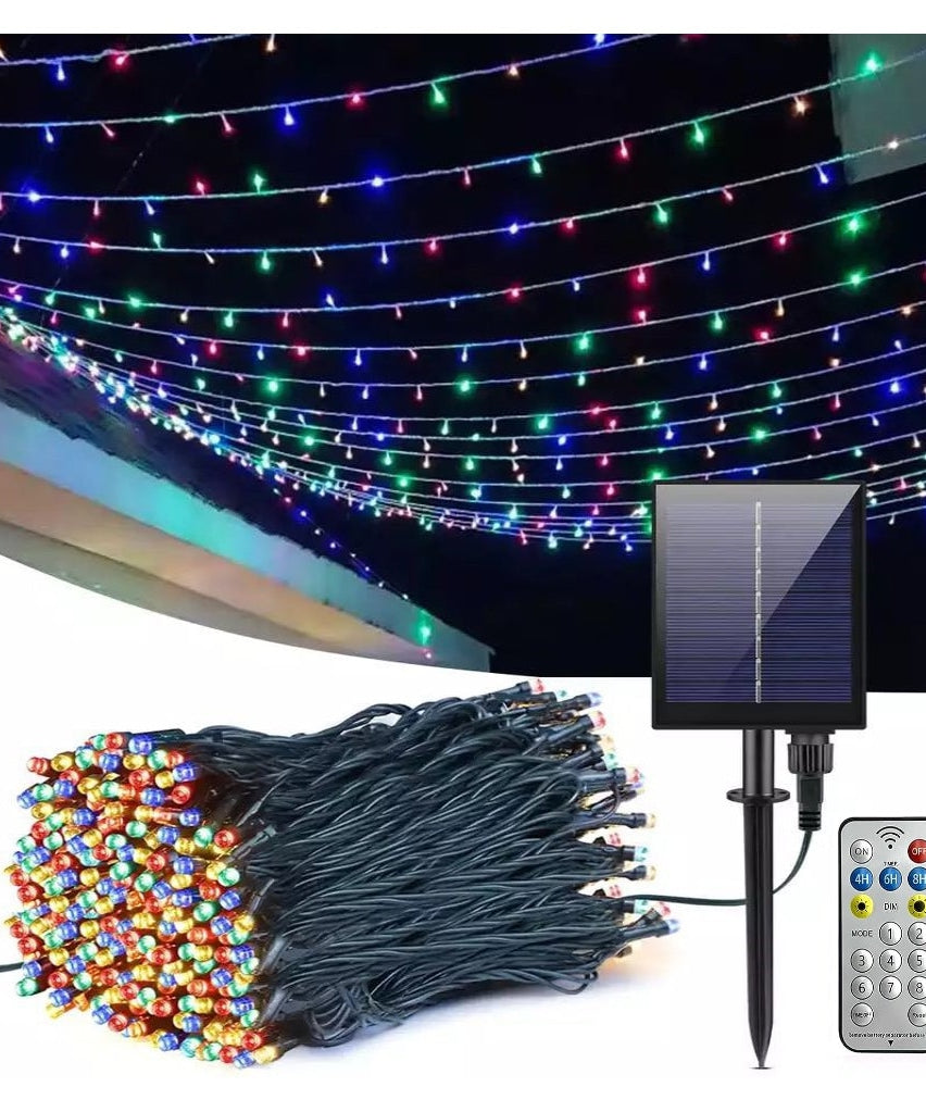 Instalatie Solara Joyful Box, 60 Metri, 600 LED-uri, Multicolor, Panou solar mare, 1200mAh, Telecomanda Wireless