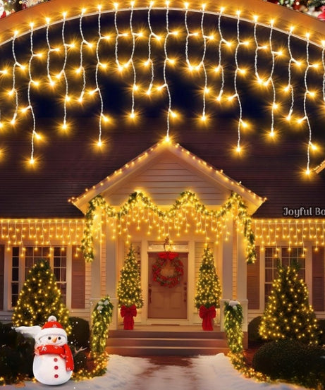 Instalatie Premium Turturi Joyful Box, 35 Metri, 700 LED-uri, Galben, Flash Alb, Interconectabila, Cablu alb cauciucat