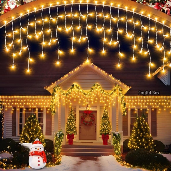 Instalatie Premium Turturi Joyful Box, 50 Metri, 1000 LED-uri, Galben, Flash Alb, Interconectabila, Cablu alb cauciucat