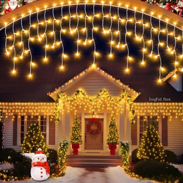 Instalatie Premium Turturi Joyful Box, 35 Metri, 700 LED-uri, Galben, Flash Alb, Interconectabila, Cablu alb cauciucat