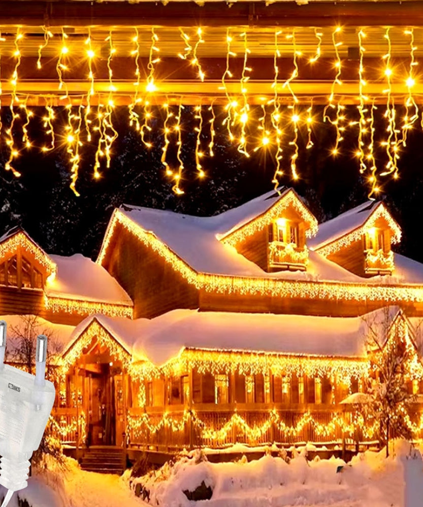 Instalatie Premium Turturi Joyful Box, 35 Metri, 700 LED-uri, Galben, Flash Alb, Interconectabila, Cablu alb cauciucat