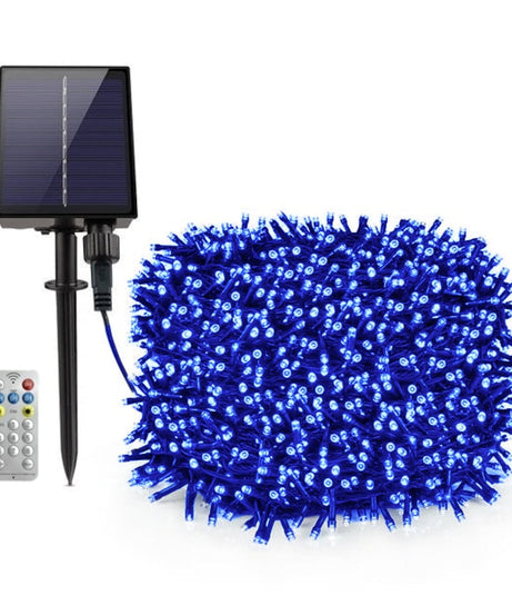 Instalatie Solara Joyful Box, 50 Metri, 500 LED-uri, Albastru, Panou solar mare, 1200mAh, Telecomanda Wireless