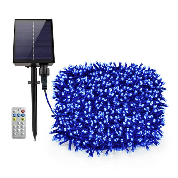 Instalatie Solara Joyful Box, 50 Metri, 500 LED-uri, Albastru, Panou solar mare, 1200mAh, Telecomanda Wireless