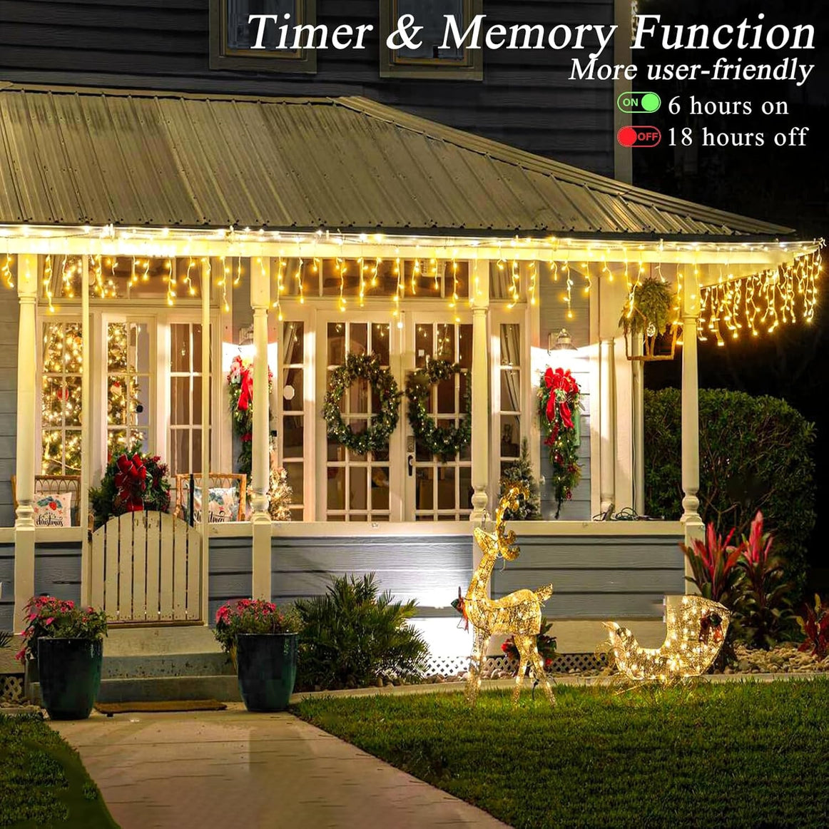 Instalatie Premium Turturi Joyful Box, 50 Metri, 1000 LED-uri, Galben, Flash Alb, Interconectabila, Cablu alb cauciucat