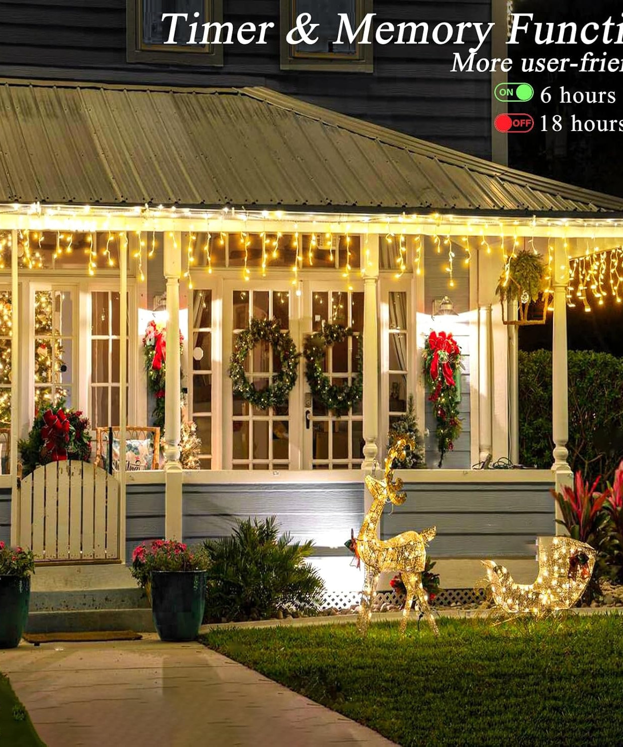 Instalatie Premium Turturi Joyful Box, 35 Metri, 700 LED-uri, Galben, Flash Alb, Interconectabila, Cablu alb cauciucat