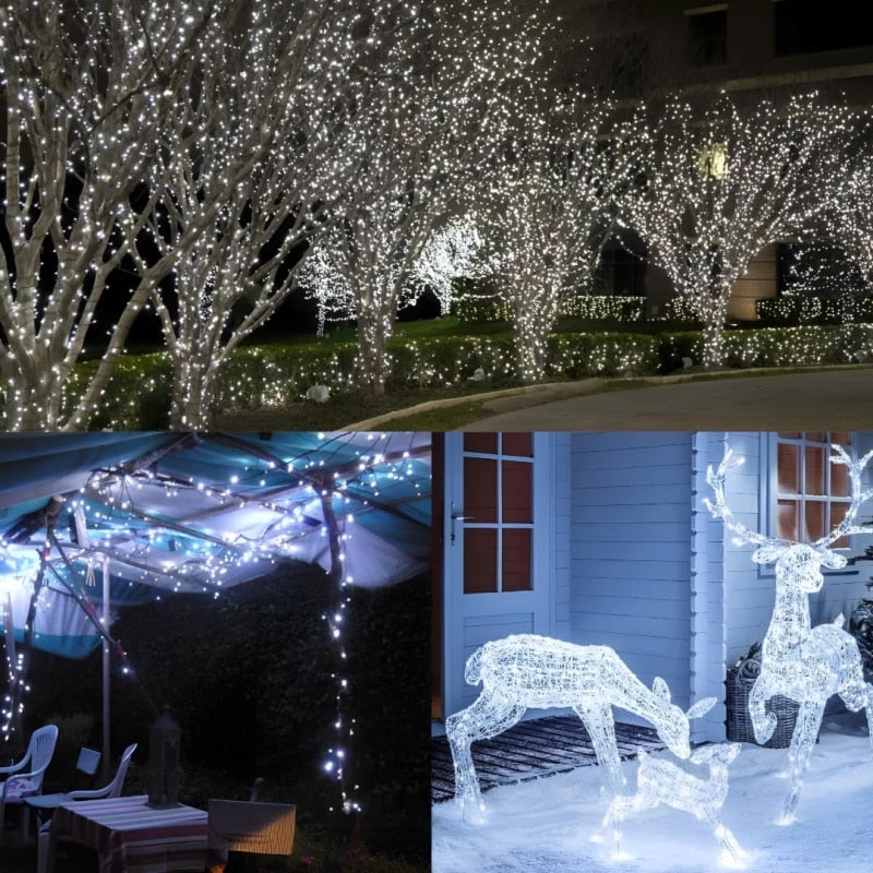 Instalatie Solara Joyful Box, 60 Metri, 600 LED-uri, Alb rece, Panou solar mare, 1200mAh, Telecomanda Wireless