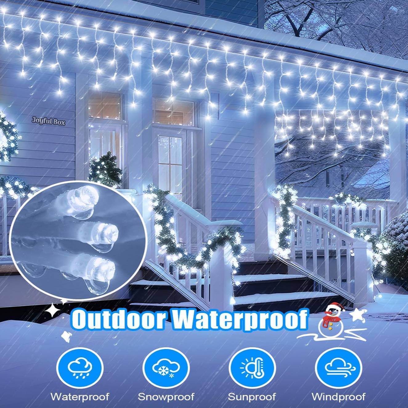 Instalatie Premium Turturi Joyful Box, 50 Metri, 1000 LED-uri, Alb rece, Flash Alb, Interconectabila, Cablu alb cauciucat