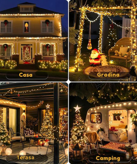 Instalatie Liniara Joyful Box, Galben, 100 Metri, 500 LED-uri tip diamant si 8 jocuri de lumini, pentru interior si exterior, Lumina alba calda