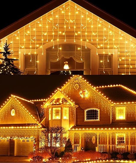 Instalatie Turturi Joyful Box, 12 Metri, 300 LED-uri, Galben, Interconectabila, 8 jocuri de lumini, Interior-Exterior, Waterproof